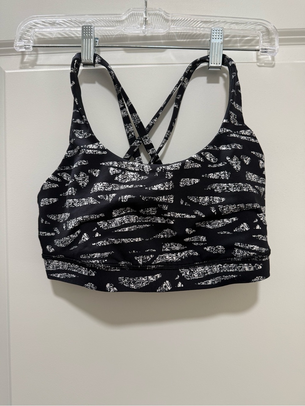 Lulu Black and White Printed Strappy Sports Bra